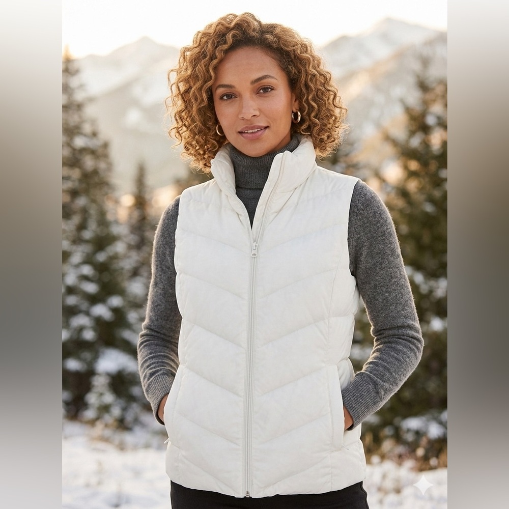 Lands’ End Beige Quilted Puffer Vest – Size Small